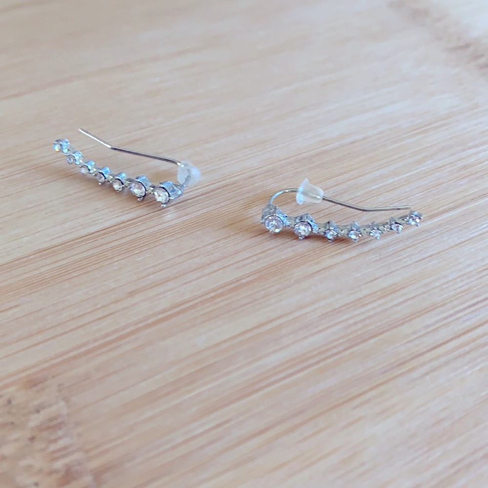 White Rhinestone/silver toned Earring Climbers